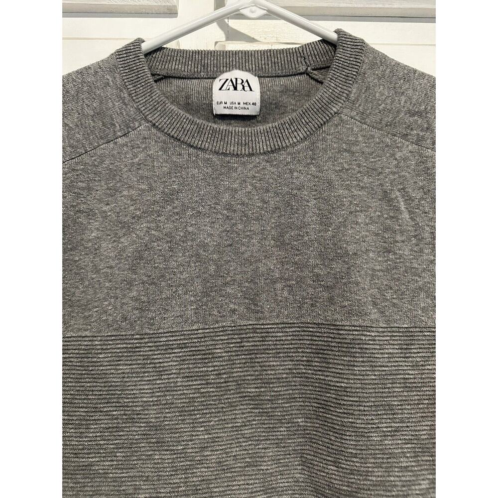 Zara Women's Gray Ribbed Long Sleeve Sweater Crewneck Textured Size MEDIUM - Picture 2 of 6